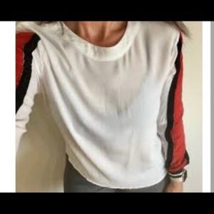 Ro & De Anthropologie Red Black Arm Stripe Blouse